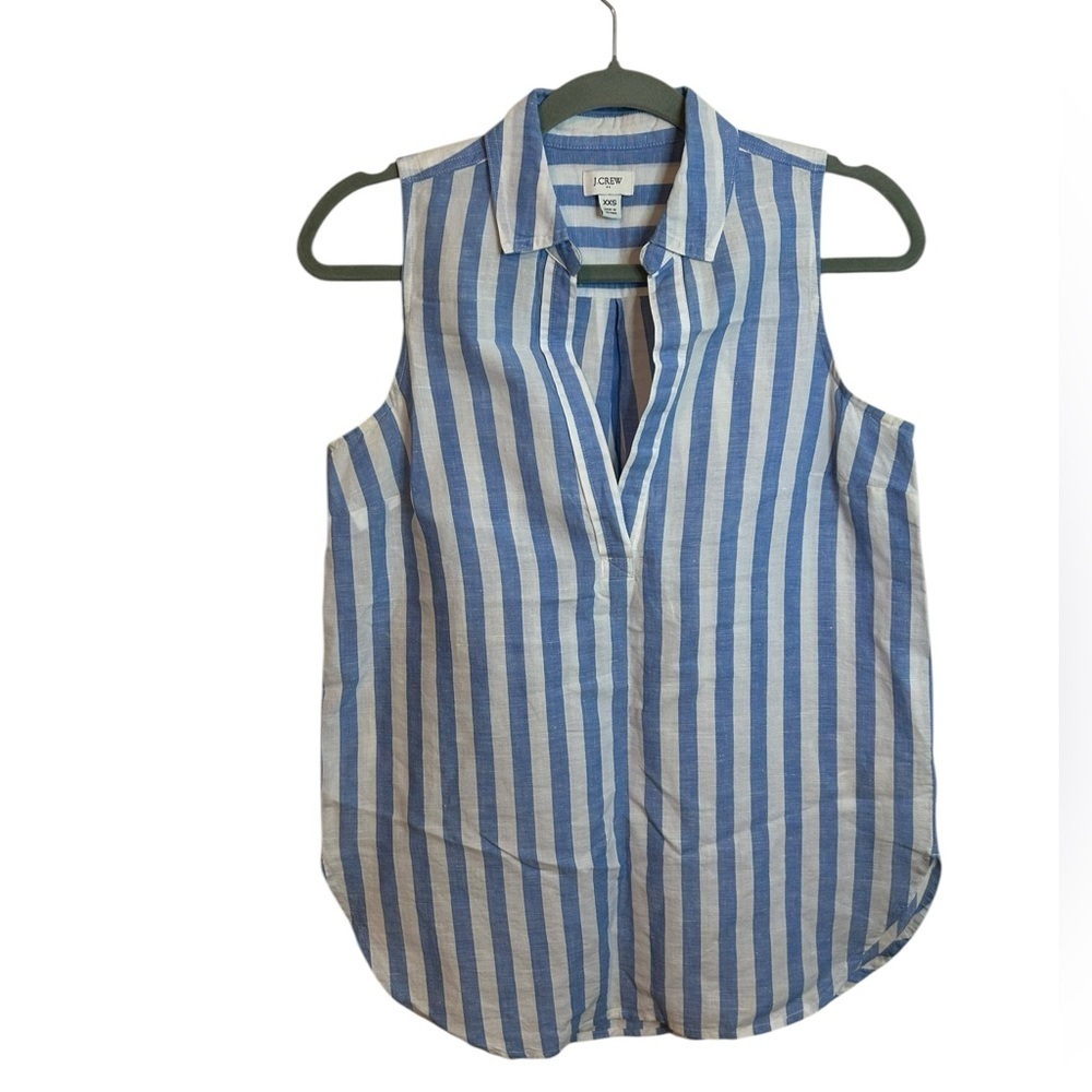 J.Crew Baby Blue Striped Linen Popover Tunic Top